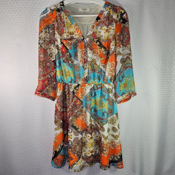 Umgee USA V-Neck Patchwork Print Waistband Waist Boho Dress Size M - Picture 1 of 7